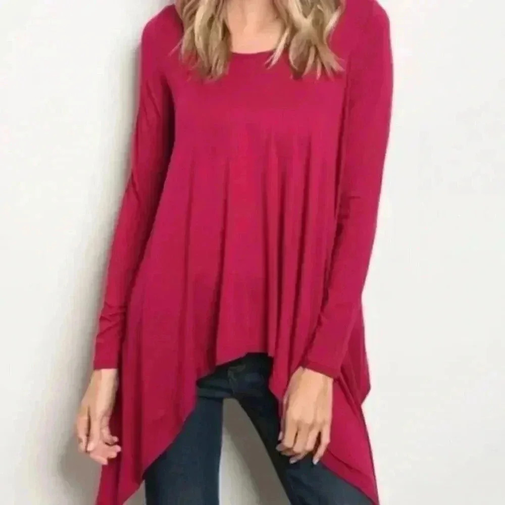 Casual relaxed fit Pink Long sleeved Tunic Top